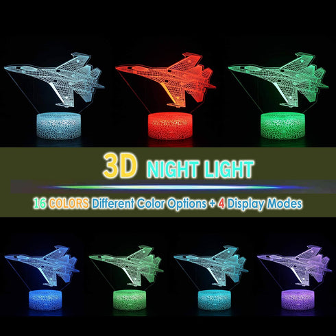 Deal Best F-22 3D Raptor Model Fighter Jet Plane Illusion Lamp Airplane Bedroom Decor Night Light Remote Gifts