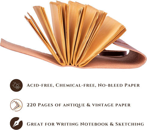 7"X5", 220 LEATHER VILLAGE Leather Bound Journal - Rustic Brown, Pages - Vintage Blank Paper Diary for Writing