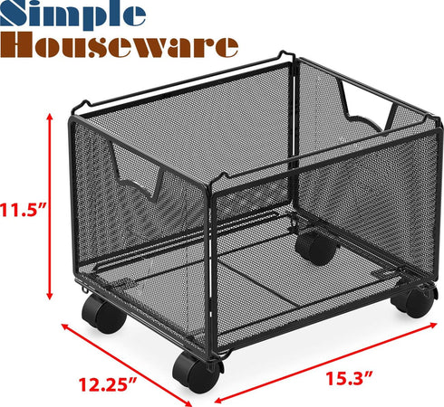 Simple Houseware Stackable Mesh Hanging File Organizer with Wheels, Black
