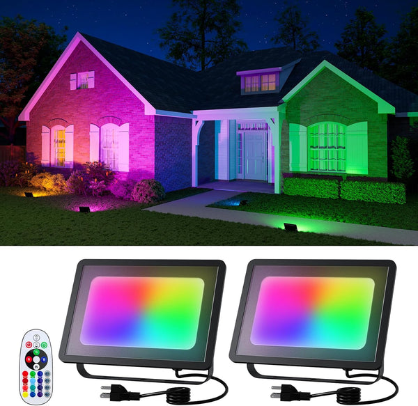 2 Pack 50W Led Flood Lights 500W Equi Color Changing with Remote