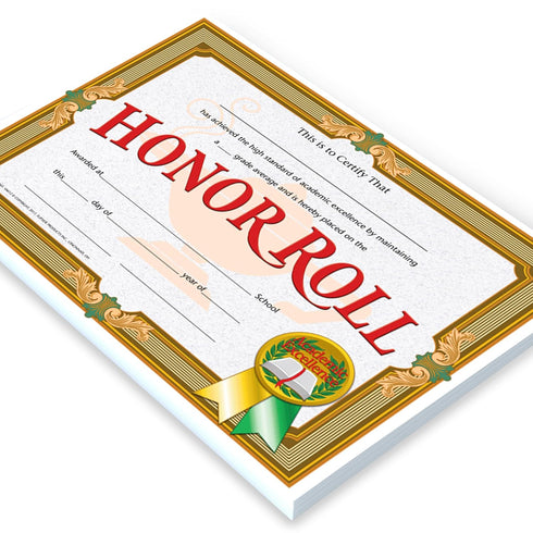 Hayes Honor Roll Certificate, 8-1/2 x 11 inches, Paper, Pack of 30