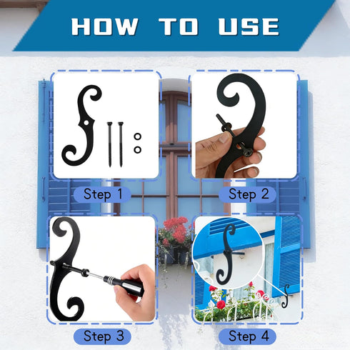 YEAROCK 6.3" Set (6) S Style Shutter Dogs Hardware, Metal Shutter Fasteners with Screwsl, Decorative Window Tieback