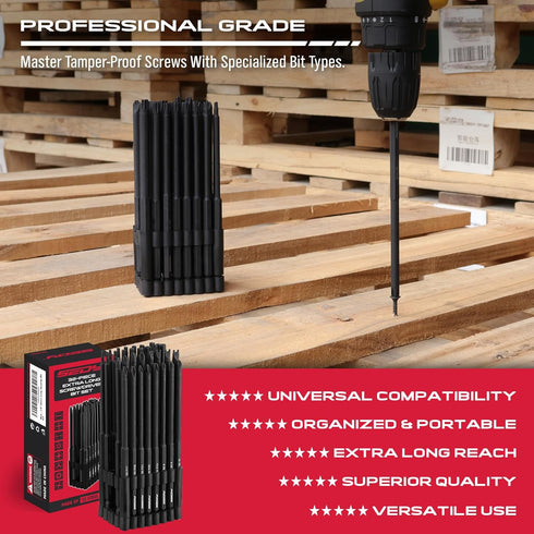 Set: 32-Piece S2 6" PoziDriv, 1/4" Extra Long Security Bit Steel Screwdriver Drill Bits for Tamper-Proof Screws, Torx