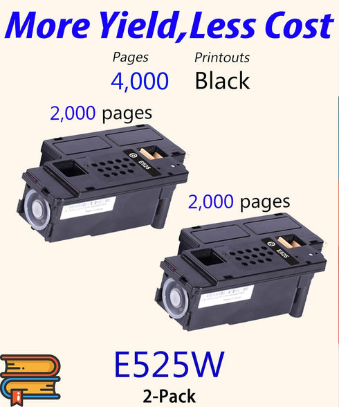 Dell E525W E525DW Compatible Toner Cartridge Replacement for Color Laser Printer (2-Pack, Black)