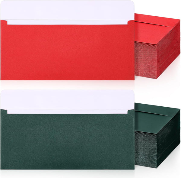 TaoBary 200 Pcs #10 Green Red Envelopes, Self Adhesive Business Envelopes for Cash, Standard Envelopes for Office