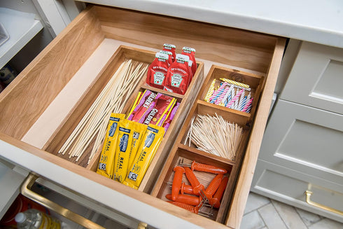 Lipper International 1123 Acacia Organizer Tray for Office Supplies or Household Items - 3 Compartments, 11 5/8” x 4” x