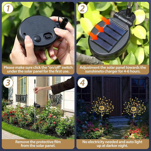 120 8 Colorful(2 Pack) DONGULI Outdoor Solar Garden Lights, LEDs Lighting Modes Waterproof Solar Fireworks Light