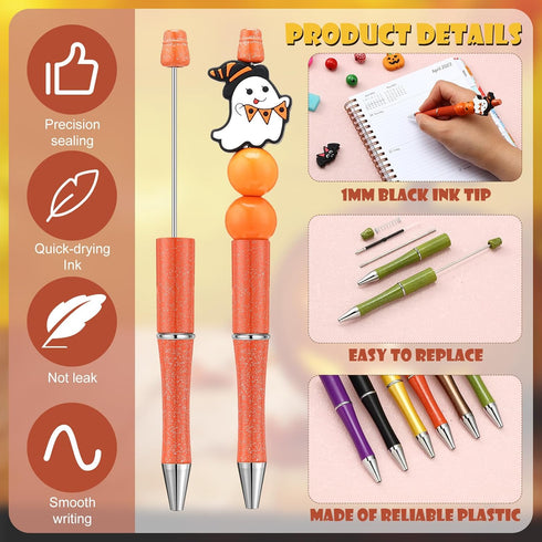 Ctosree 36 Sets Beadable Pens Bulk Terror Ballpoint Pens for Kids Terror Theme Party Supplies