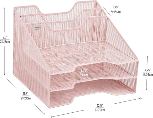 Mind Reader Desktop Organizer, Vertical File Holder, Metal Mesh, 12.5" L x 11.5" W x 9.5" H, Pink