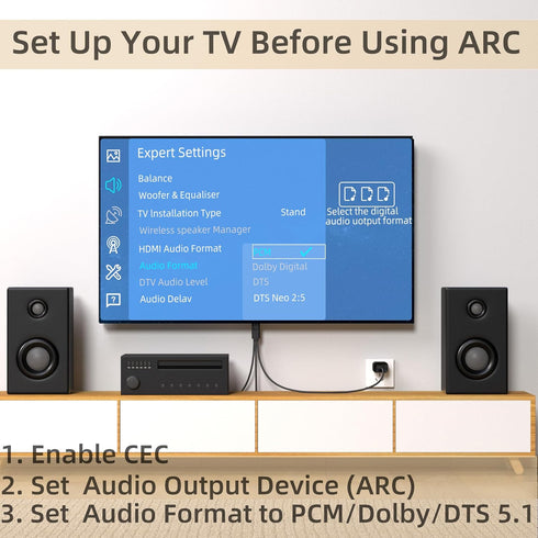 YEUGICEO 192KHz PCM 2.0, Dolby 5.1, 5.1 5ft HDMI eARC/ARC to Optical Coaxial SPDIF Audio Converter with CEC Volume