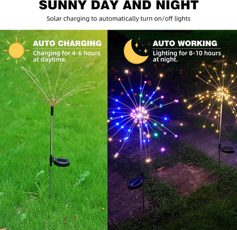 4 120 40 PCS Solar Firework Light, Outdoor Solar Garden Decorative Lights LED Powered Copper Wires String DIY Landscape