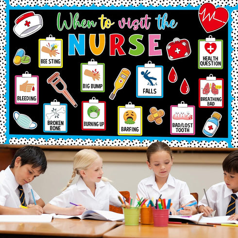 Naozinebi Set Nurse Theme Bulletin Board Decoration Health Posters Borders Paper Cutouts for Nursing School Classroom
