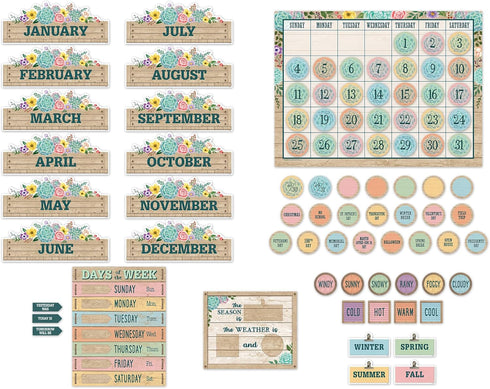 Teacher Created Resources Rustic Bloom Calendar Bulletin Board Set
