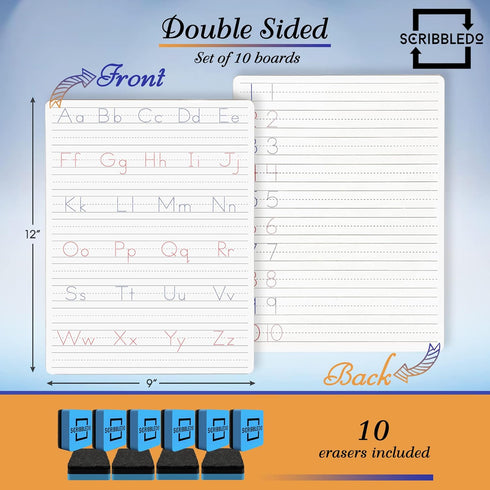 Dry Erase Handwriting Practice White Boards, 10 Boards & Erasers