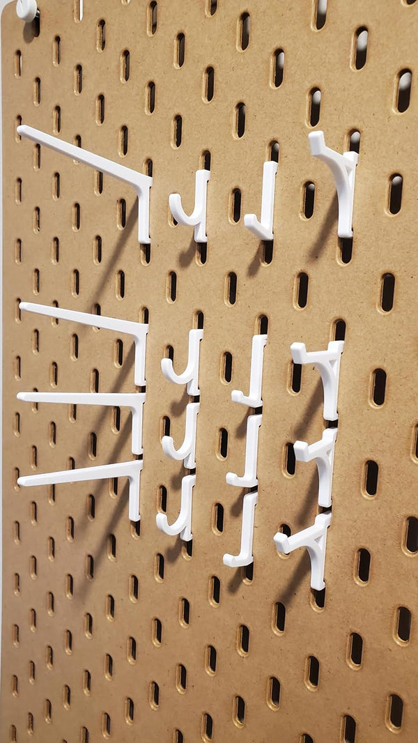 'Just Hanging' Pegboard Hook Packs for IKEA SKADIS Pegboard, Display Hook Accessory (Glossy White, 16pk)