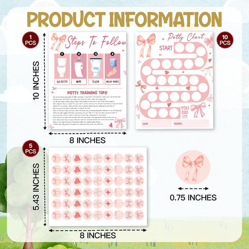 APIILVPQ 10 810" A02 Potty Training Chart with Reward Stickers, Potty Chart for Toddlers Girls, Pink Bow Reward