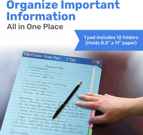 Find It File Folder Notepad, Pack of 12-9.5 x 12.5 Inch Notebook Organizer Folders for Filing and Document Organization