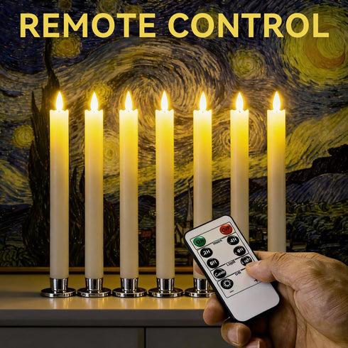 SUNGEGE 9.9 Inch 6 Pack Dimmable Flameless Taper Candles Battery Operated Ivory Realistic Flickering Flame Remote