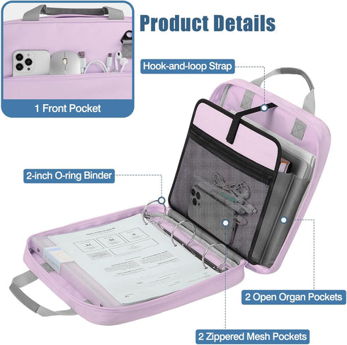 MoKo 2 Inch Zipper Binder with 500 Sheets Capacity, Multi-Pocket Organizer for Middle School, Purple & Gray