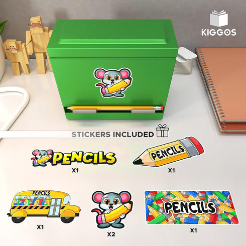 Green Stainless Steel Pencil Dispenser Holder with 6 Beautiful Stickers for Classroom, Home Office (Pencils Not
