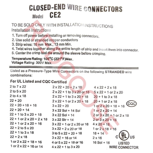 300PCS Closed End Crimp Connector, 26-12 AWG Nylon Wire Connectors Crimp Cap Terminals (100PCS Each Size)
