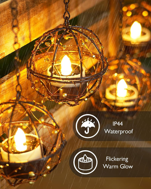 12Pcs Homemory Solar Tea Lights Outdoor Waterproof, Rechargeable Dusk to Dawn Lighting, Flameless Flickering LED Votive