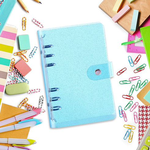 Outus 3 Pieces Clear A6 Binders - Colorful Soft PVC 6-Ring Binder Cover for Office (Rainbow, Blue, Pink)