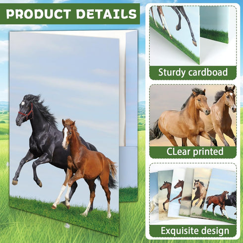 Horse Decorative File Folder Set, 2-Pocket Folder Set with 6 Designs, Laminated Folder for Teachers Students School