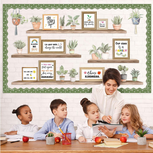 Pajean Bookshelf Bulletin Board Plant Motivational Positive Classroom Decoration Greenery Potted Cutouts for Back