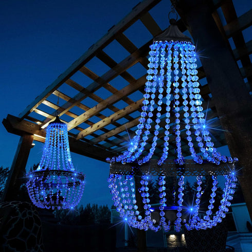 SUNNYPARK Hanging Solar Lantern Outdoor, 28 Modern Clear Crystal Acrylic Chandelier with 30