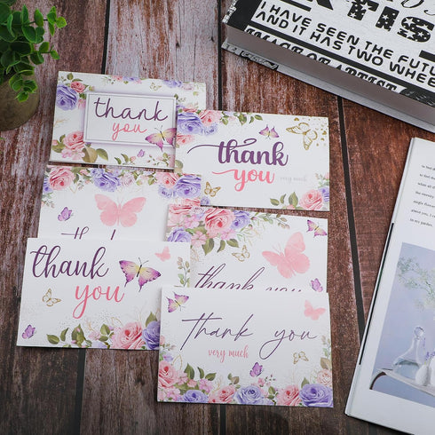 NODMIPNS 60 30 30 Pieces Butterfly Floral Baby Shower Thank You Cards,Purple Thank You Cards Includes Pieces Envelopes