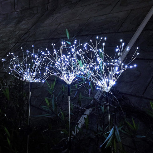 JJGoo 2 Pack Solar Firework Lights, 120 LEDs, 2 Lighting Modes, Waterproof for Garden, Party, Wedding, Cool White