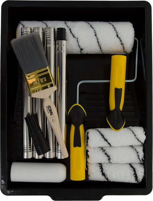 10505 10 Set Set Coral Easy Coater Paint Roller Brush Kit with Extension Pole - Piece for House & Wall Painting - Ideal