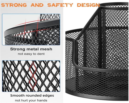 Pencil Holder for Desk, Rotating Metal Mesh Organizer for Office, School, Home, Art Supplies
