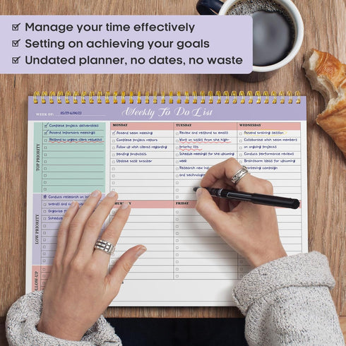 Weekly To Do List Notepad, 52 Undated Sheets, 8.5"×11", Desk Planner for Work and Home, Violet Dream