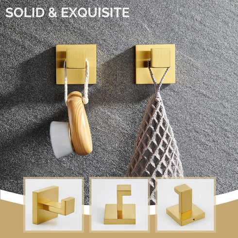 Angle Simple Towel Hook Brushed Gold 2 Pack, 304 Stainless Steel Square Robe Hook for Bathroom Use