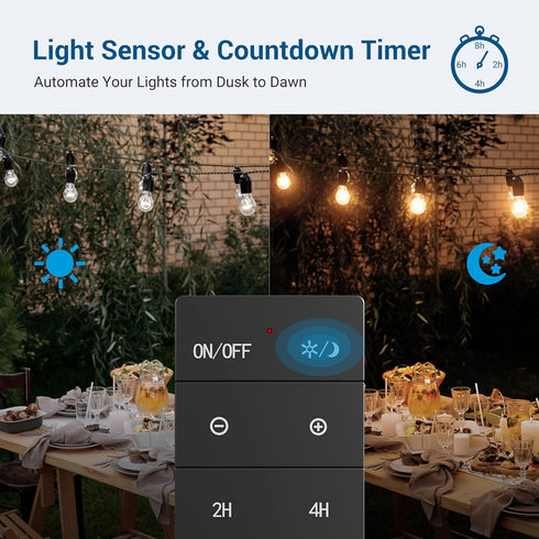 Dimmer, Dimmer Dimmer 100 Dimming DEWENWILS Dusk to Dawn Outdoor for String Light with Remote Switch, FT Wireless