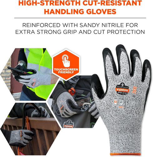 Ergodyne unisex adult Cut Resistant Work Gloves, A3, Surfaces, ANSI A3 Sandy Nitrile Coated Palms for Optimal Grip with Rough Surfaces 13g, Gray, X-Large Pack of 1 US
