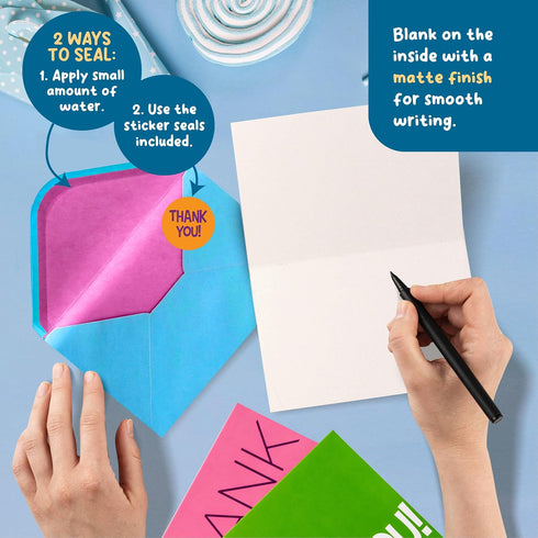50 6x4 Kids Thank You Cards Bulk - Thick, in Blank Thank You Notes with Envelopes and Stickers - Fun, Colorful Designs