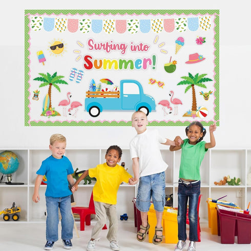 Summer Bulletin Board Decorations Summer Truck Classroom Bulletin Board Border Tropical Surfing Into Summer Paper Cutouts for Classroom Window Wall Home Office School Party Decor by Justforjoyful