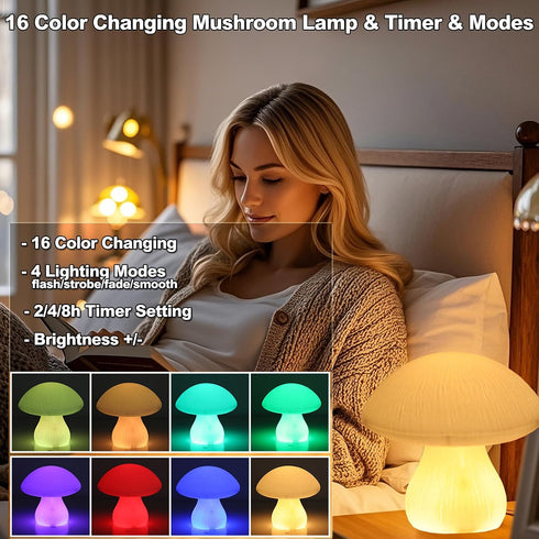 16 7.8' Vigdur Mushroom Lamp Small Lamp, Colors Changing Mushroom Night Light Battery Operated with Remote, Christmas
