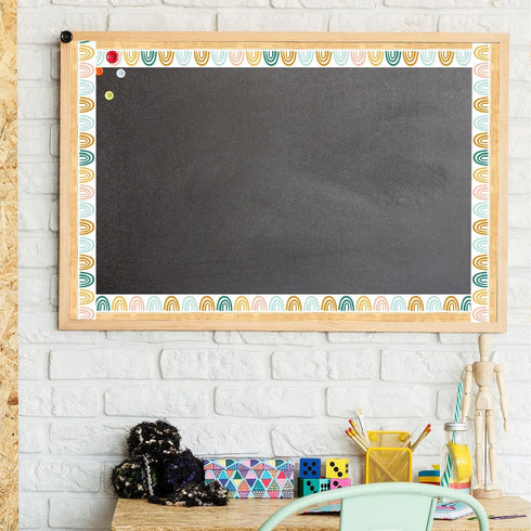 Whaline 32.8ft Boho Rainbow Wood Grain Bulletin Board Borders Die-Cut Rolled Trim for Classroom Home Chalkboard