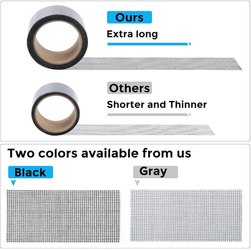 Black Window Screen Repair Tape - 2 in X 15 FT Screen Repair Kit for Windows or Doors, Strong Adhesive Patch Tape