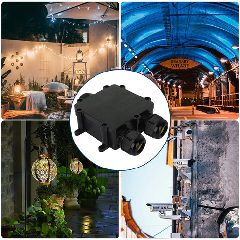 IP68 Waterproof Junction Box, 3-Way Outdoor Cable Connectors with 3 Cable M25 Gland Wire Connector, Black