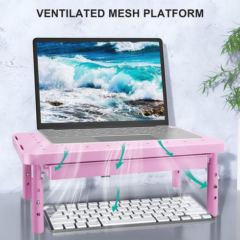3 (PTT002-P), 1 Pack, WALI Computer Monitor Stand with Storage, Desk Monitor Riser Height Adjustable, Laptop Riser