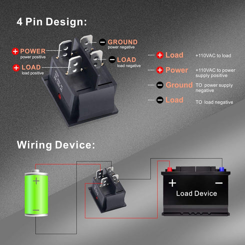 APIELE 3Pcs Rocker Toggle Switch ON/Off AC 125V/20A 250V/16A with LED Light for Boat DPST 4 Pins KCD2-201N (Green)
