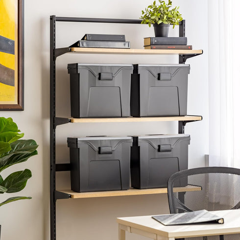 IRIS USA Slim Portable File Box, Black, 4 Pack, BPA-Free Storage with Organizer-Lid and Sturdy Handle