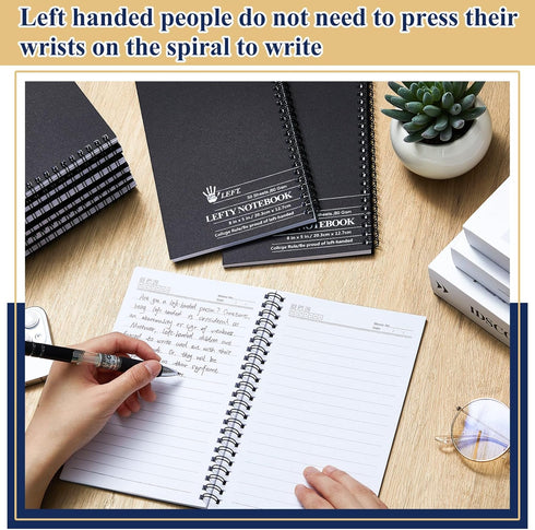 Lewtemi 15 Pack Small Left Handed Notebooks - 8" x 5", 50 Sheets, College Ruled, Black Wire Bound for Lefties
