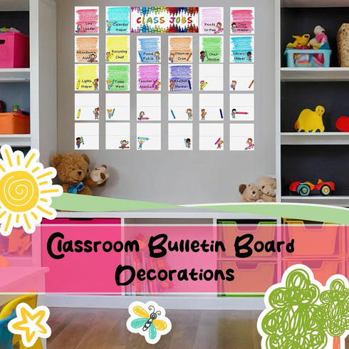 AmazingSpark 98 Set 60 Pcs Crayon Jobs Chart Colorful Bulletin Board Teacher's Helper Chalkboard Decor Bright Jobs