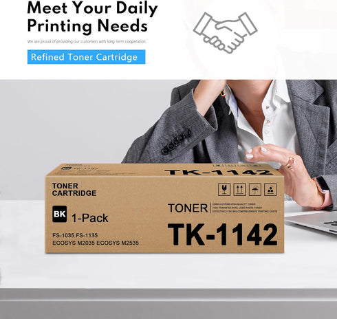 TK1142 TK-1142 Black Toner Cartridge Replacement for Kyocera FS-1035, 1-Pack for M2035, M2535 Printers